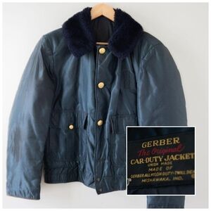 Vintage 80s Union Made Gerber Car Duty Faux Fur Collar Navy Police Coat Jacket